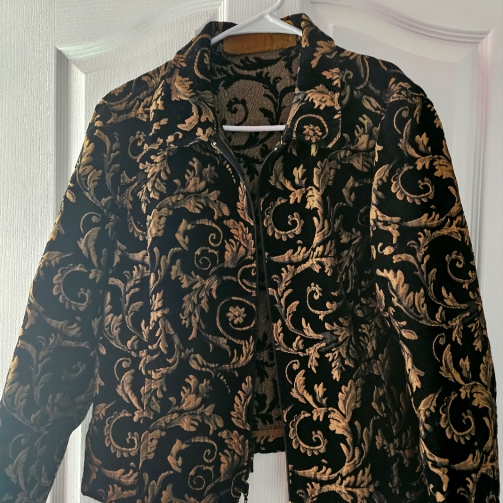 Vintage 90s black and gold floral embroidery jacket